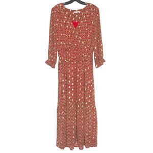 Bee Dress 3/4 Sleeve Babydoll Cottage Boho Retro Fairy Novelty Midi Red Medium